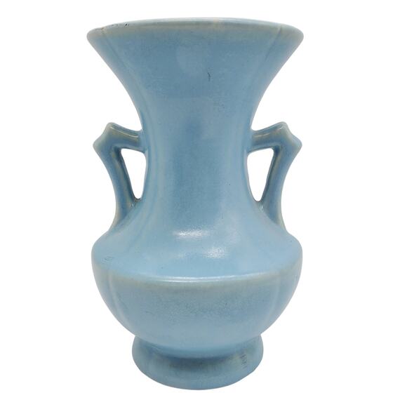 Weller Pottery Vase Blue & White Cameo Vintage 1930s Ceramic Violet Flower - Picture 4 of 7